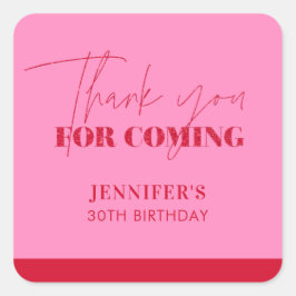Pegatina Cuadrada Elegante Purpurina Rojo Rosa Cumpleaños Gracias