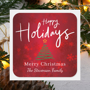 Pegatina Cuadrada Elegante Red Happy Holidays Navidades