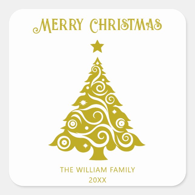Pegatina Cuadrada Elegante regalo de feriado de árbol de navidad bla (Anverso)