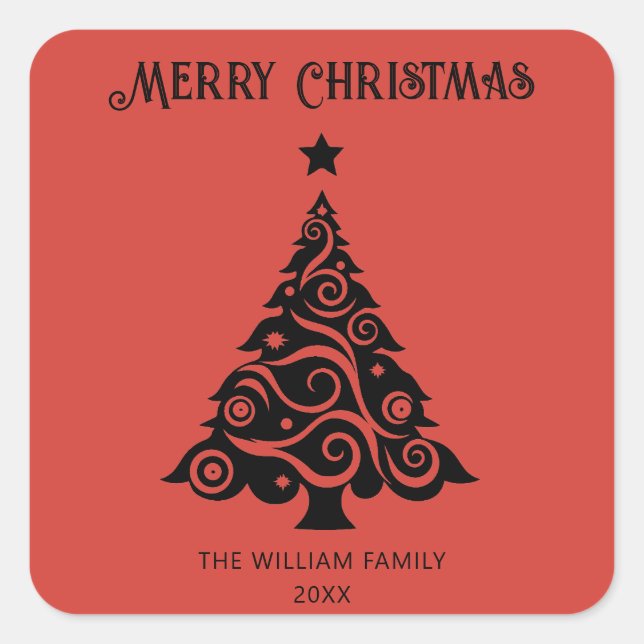Pegatina Cuadrada Elegante regalo de feriado de árbol de navidad roj (Anverso)