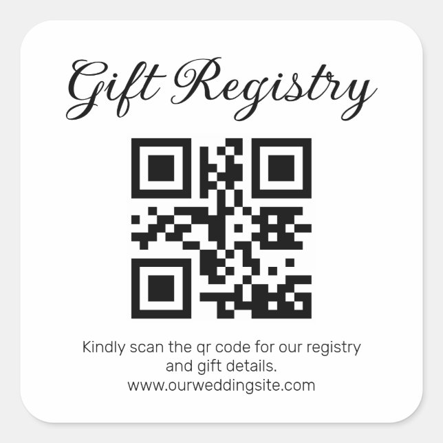 Pegatina Cuadrada elegante registro de regalos minimalista código qr (Anverso)