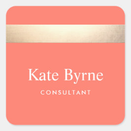 Pegatina Cuadrada Elegante Relieve metalizado dorado Faux Stripe Mod