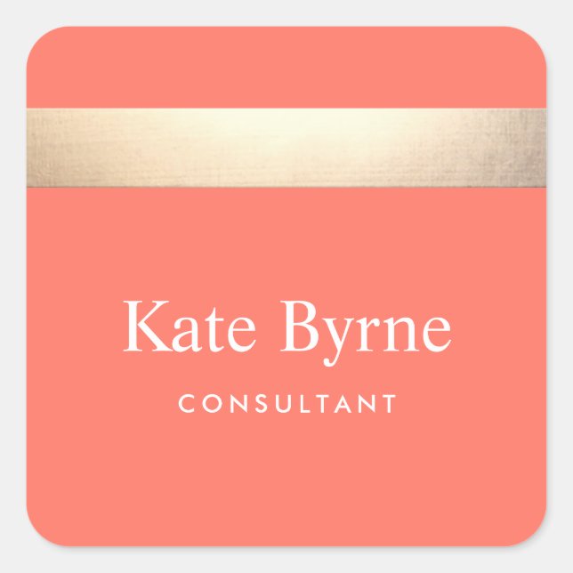 Pegatina Cuadrada Elegante Relieve metalizado dorado Faux Stripe Mod (Anverso)