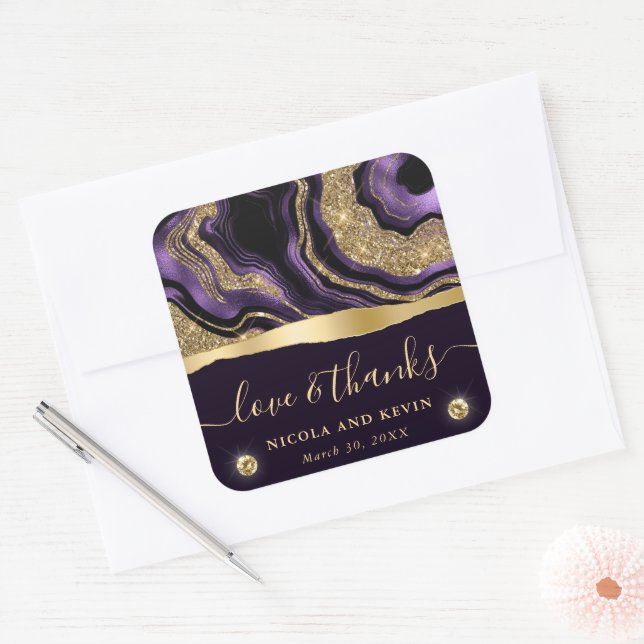 Pegatina Cuadrada Elegante Relieve metalizado morado y Purpurina de  (Sobre)