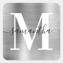 Elegante Relieve metalizado plateado de Monograma 