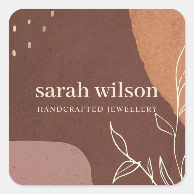 Pegatina Cuadrada Elegante Resumen Naranja marrón rojizo oliage (Anverso)