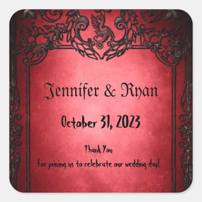 Pegatina Cuadrada Elegante Rojo Rústico Gótico (Anverso)