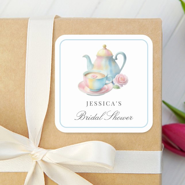 Pegatina Cuadrada Elegante Romántico Bridal Tea Fiesta Bridal Ducha (Subido por el creador)