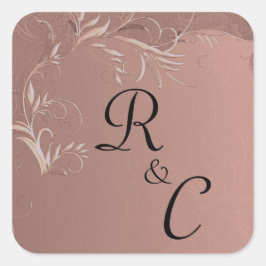 Pegatina Cuadrada Elegante Rosa Boda de oro Monogramado