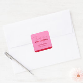 Pegatina Cuadrada Elegante Rosa Caliente Rojo Brillante Cumpleaños G