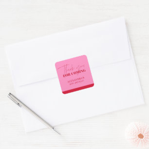Pegatina Cuadrada Elegante Rosa Caliente Rojo Brillante Cumpleaños G