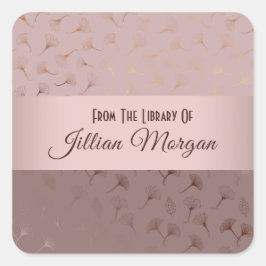 Pegatina Cuadrada Elegante Rosa de oro con placa floral dibujada a m