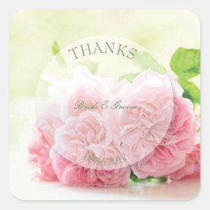 Pegatina Cuadrada Elegante Rosa de verano rosado Boda