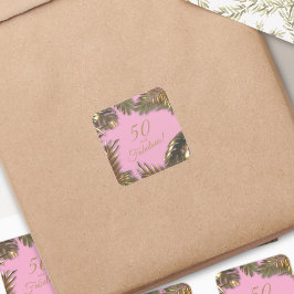Pegatina Cuadrada Elegante Rosa Dorada 50 Fabuloso Cumpleaños