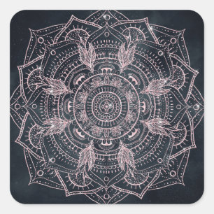 Pegatina Cuadrada Elegante Rosa Gold Mandala Gray Nebula Diseño
