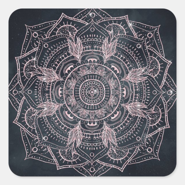 Pegatina Cuadrada Elegante Rosa Gold Mandala Gray Nebula Diseño (Anverso)