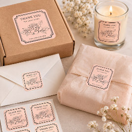 Pegatina Cuadrada Elegante Rosa “Gracias por su pedido” 