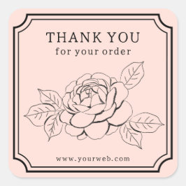 Pegatina Cuadrada Elegante Rosa "Gracias por tu pedido"