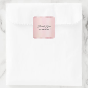 Pegatina Cuadrada Elegante Rosa Oro Texto Personalizado Gracias Glam