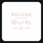 Pegatina Cuadrada Elegante Rosa simple Boda de oro<br><div class="desc">Este sencillo y elegante pegatina cuadrado de bienvenida, boda dorado y rosa, es perfecto para su boda minimalista de oro clásico. El diseño presenta una moda minimalista clásica de color dorado contemporáneo y una delicada caligrafía formal romántica. Es excelente para bodas de lujo en primavera, verano, otoño o invierno. ¡Manténgalo...</div>