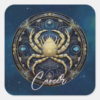 Pegatina Cuadrada Elegante Rótulo de sol celeste de cangrejo de oro