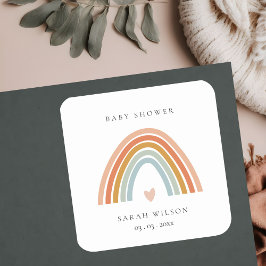 Pegatina Cuadrada Elegante Rubor Blue Heart Rainbow Baby Shower