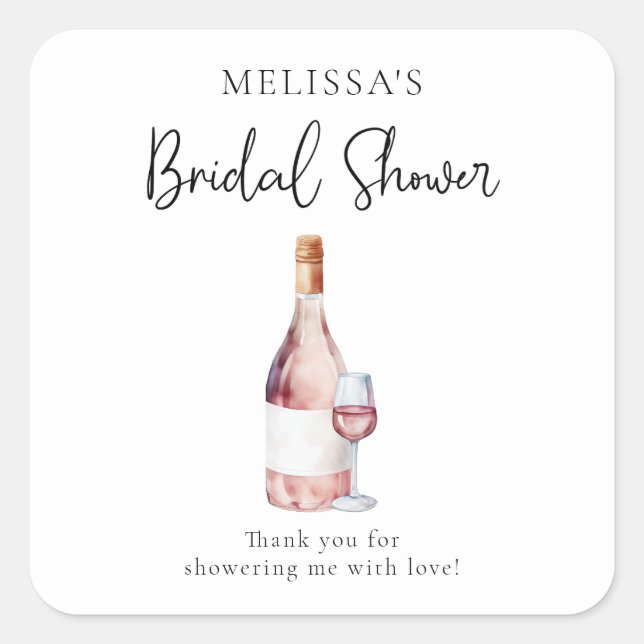Pegatina Cuadrada Elegante Rubor Pink Wine Bridal Shower Favor (Anverso)