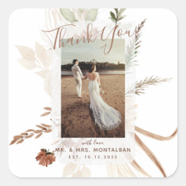 Pegatina Cuadrada Elegante Rústico Boho Pampas 