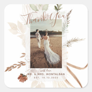 Pegatina Cuadrada Elegante Rústico Boho Pampas