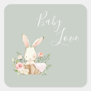 Pegatina Cuadrada Elegante Sage Green Baby Love Baby Shower