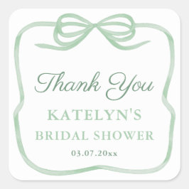 Pegatina Cuadrada Elegante Sage Green Bow Bridal Shower Favor