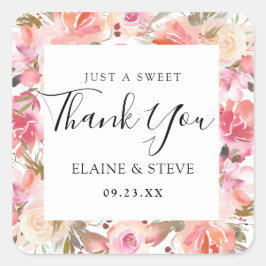 Pegatina Cuadrada Elegante Salmon Pink Floral Wedding Favor
