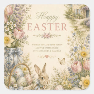 Pegatina Cuadrada Elegante saludo de Pascua al estilo francés vintag