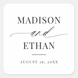 Pegatina Cuadrada Elegante Script Calligraphy Favor de la boda