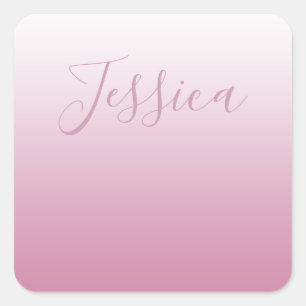 Pegatina Cuadrada Elegante Script y rosa editable (cualquier color) 