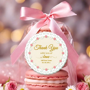 Pegatina Cuadrada Elegante Shabby Chic Floral Moderno "Gracias"