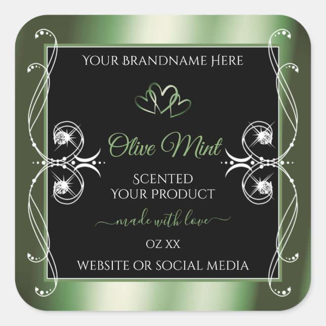 Pegatina Cuadrada Elegante Shimmery Green Product Labels Jewels (Anverso)