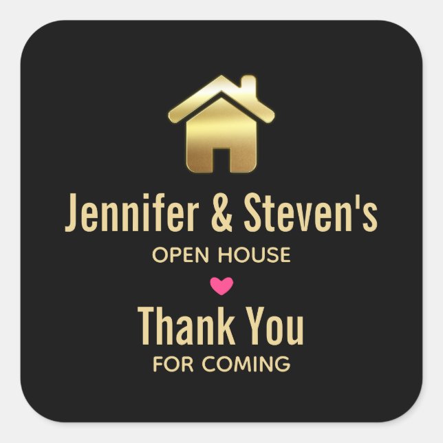 Pegatina Cuadrada Elegante Símbolo de la Casa de Oro Casa Abierta In (Anverso)