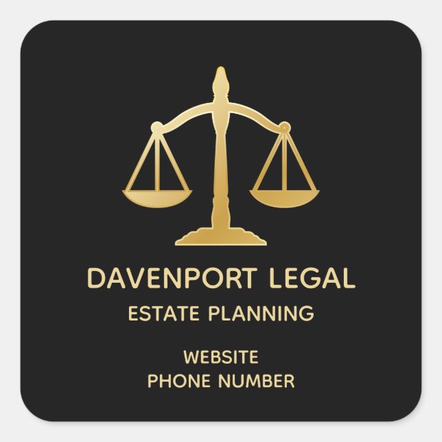 Pegatina Cuadrada Elegante Símbolo de la Casa de Oro Diseño Inmobili (Anverso)