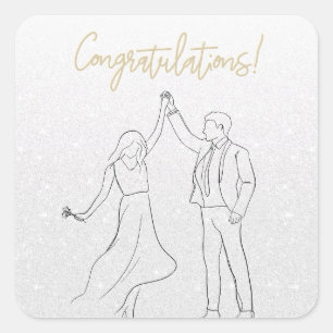 Pegatina Cuadrada Elegante tarjeta Boda de felicitaciones blancas