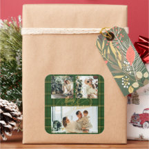 Elegante Tartán Verde Foto Familiar Navidad