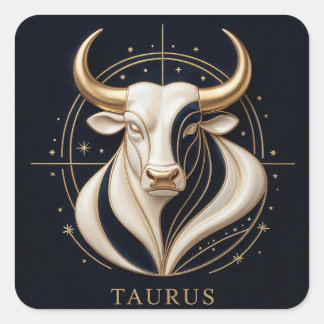 Pegatina Cuadrada ♉ Elegante Tauro Zodiaco Toro Dorado Astrología ✨
