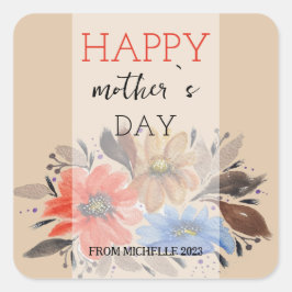 Pegatina Cuadrada Elegante Terracota Pastel Watercolor Floral