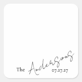 Pegatina Cuadrada Elegante Texto Personalizado Cursiva Boda Sencilla