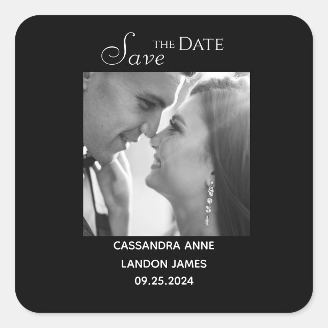 Pegatina Cuadrada Elegante tipografía negra foto chic (Anverso)