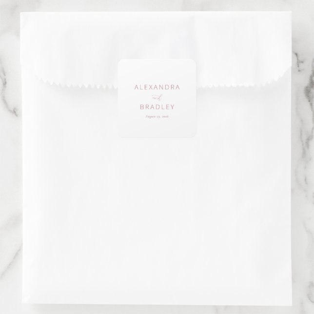 Pegatina Cuadrada Elegante Tipografía Rosa (Bolso)