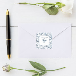 Pegatina Cuadrada Elegante toile floral azul francés grabado