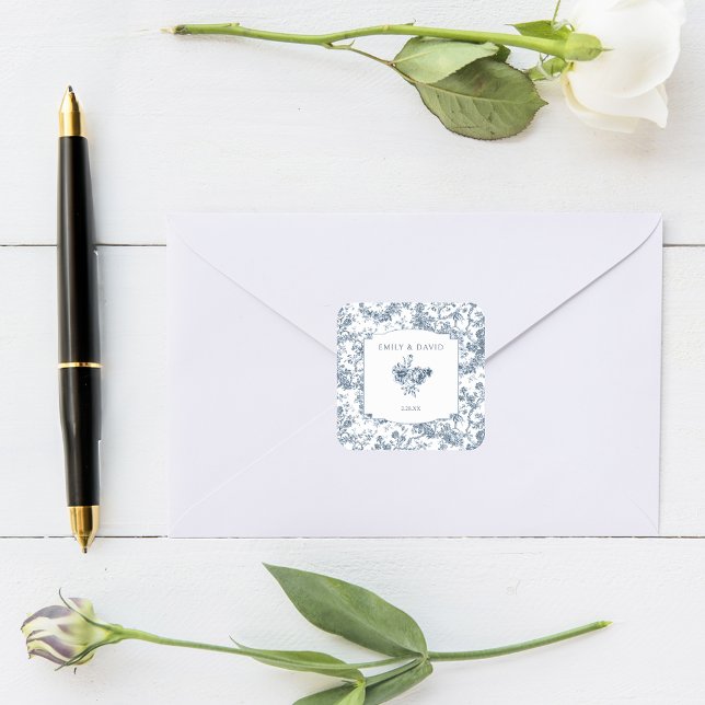 Pegatina Cuadrada Elegante toile floral azul francés grabado (Subido por el creador)