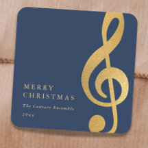 Elegante Treble Clef Musical de Oro Navidad Alegre