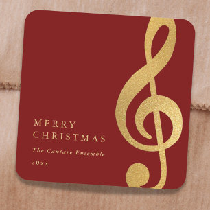 Pegatina Cuadrada Elegante Treble Clef Musical de Oro Navidad Alegre